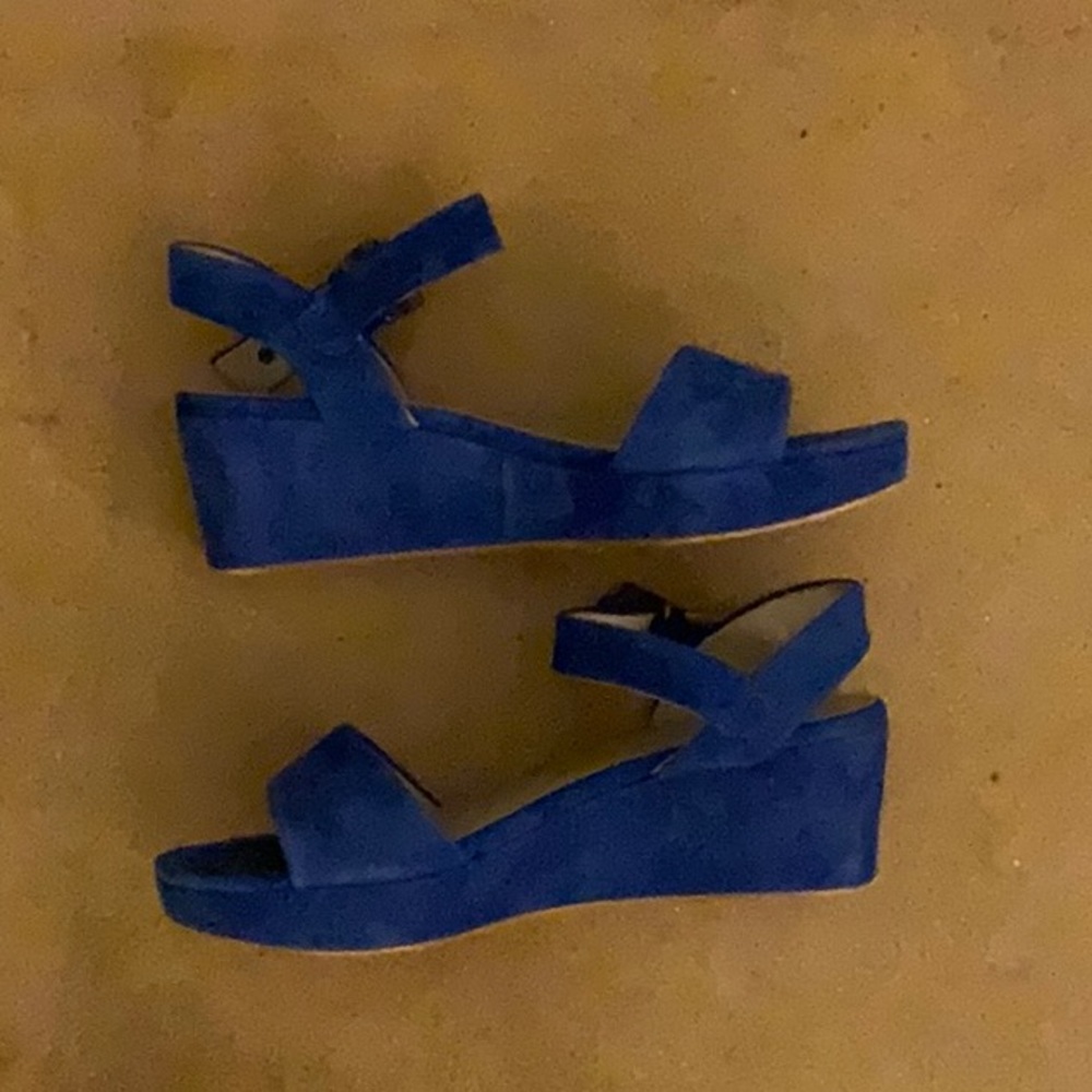 Biden royal blue suede platform sandals